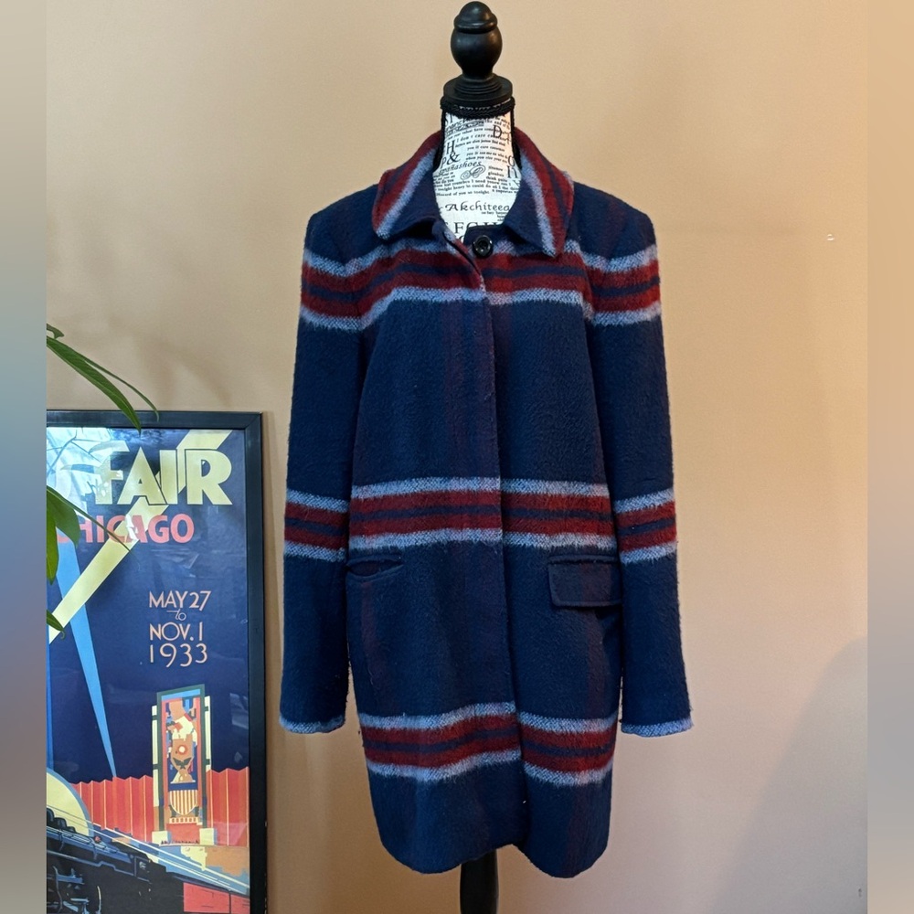 LOFT Navy and Red Striped Teddy Jacket